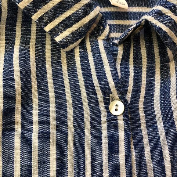 Becaal Blouse Shirt Women’s Sz Small White Blue Stripes Button Down Short Sleeve - Picture 4 of 8